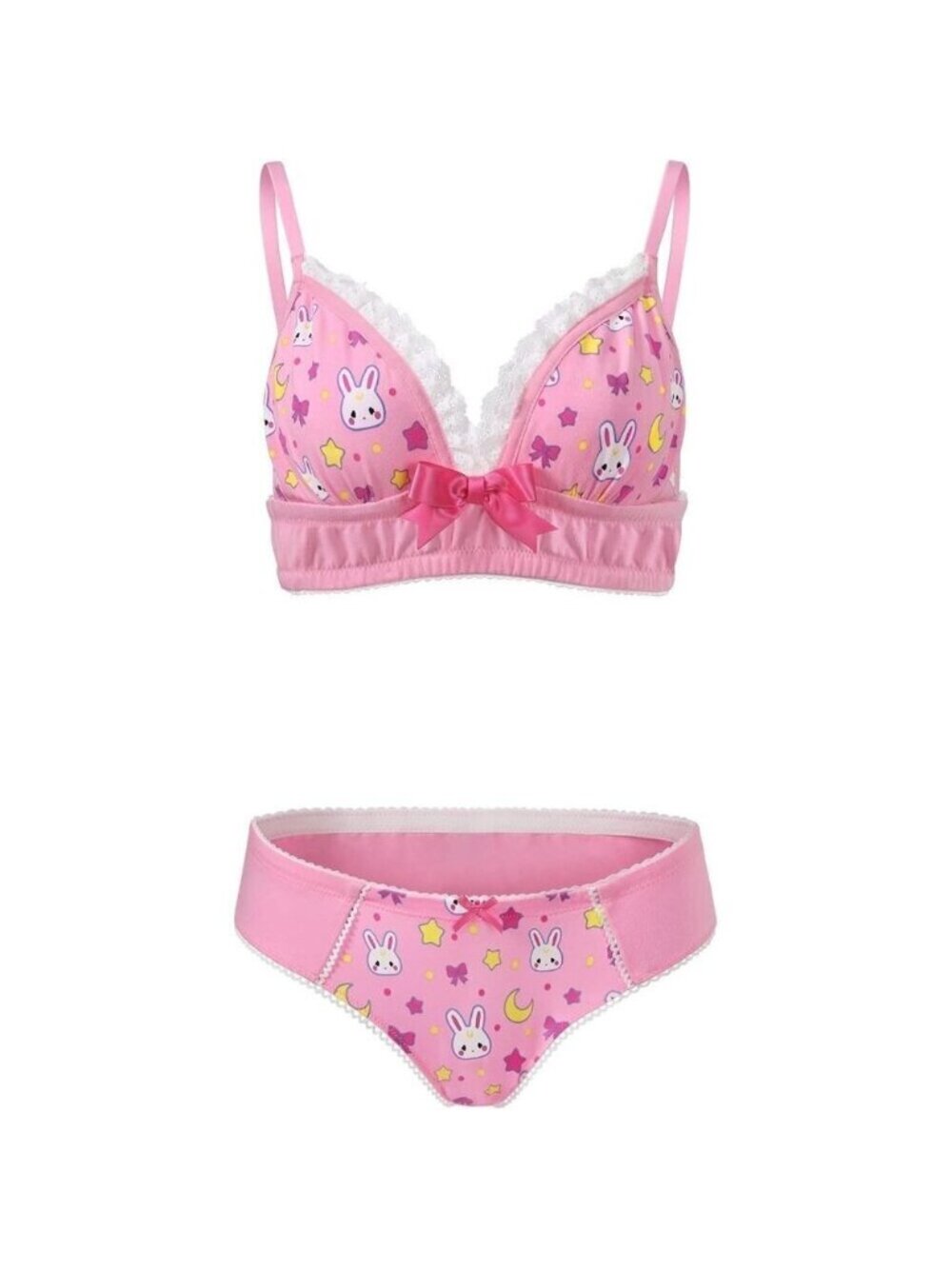 🆕 Women Pink Lacy Trim Nightwear Strap Sleepwear Cami Top Lingerie Bralette Set